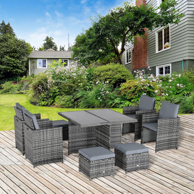 Rattan Cube Dining Set with Table, Chairs & Footrest Outsunny