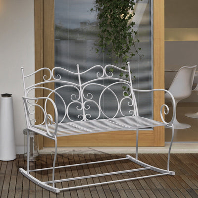 2 Seater Metal Rocking Garden Bench for Comfortable Outdoor Relaxing Milk White Outsunny