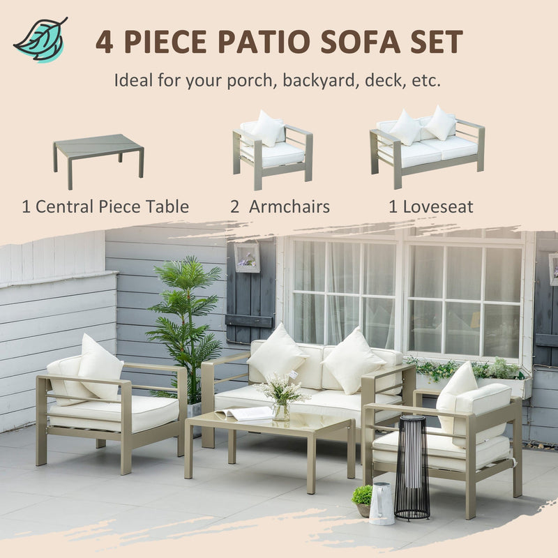 Garden Furniture Sofa and Table, Gold Frames, Cream Cushions Outsunny