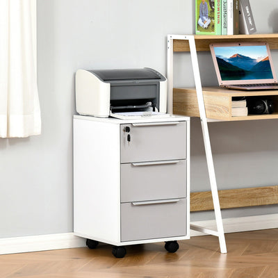 Mobile 3-Drawer File Cabinet, White/Grey Homcom