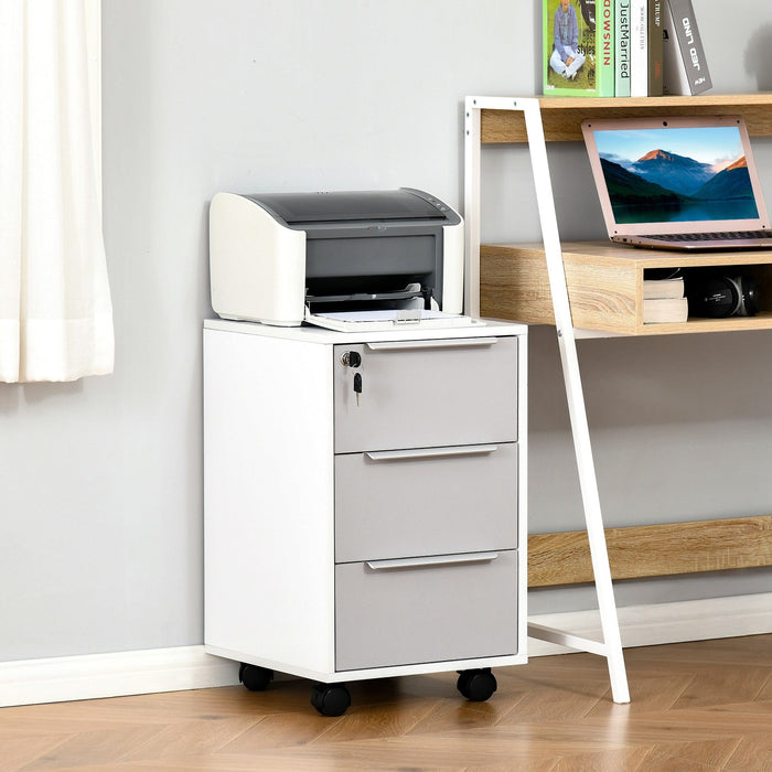 Mobile 3-Drawer File Cabinet, White/Grey