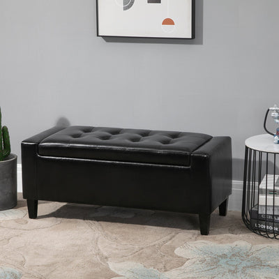 Leather Ottoman, Storage, 92x40x40cm, Black Homcom