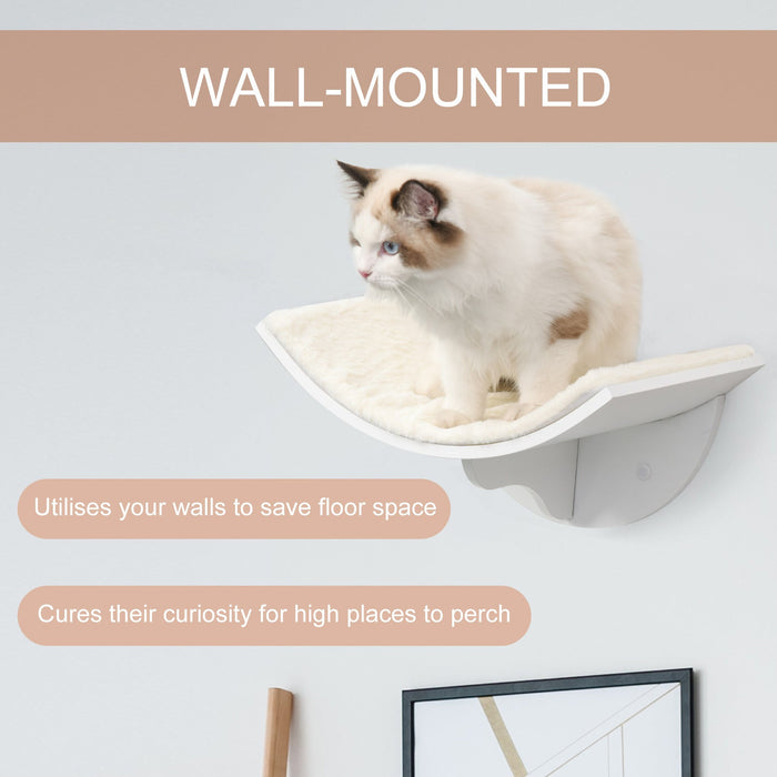 Wall Mounted Cat Shelves, Curved Wooden Cat Perch, White