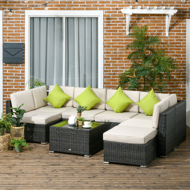 8pc Brown Rattan Corner Sofa Set with Table & Cushions Outsunny