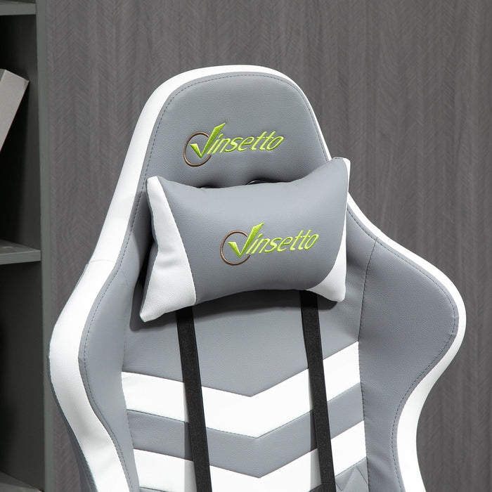 Grey White Gaming Chair with Lumbar Support