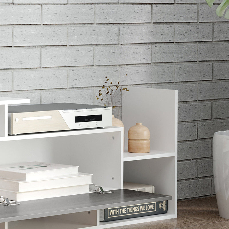 White & Grey TV Cabinet with Wall Shelf and Storage