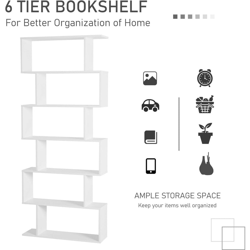 Wooden S Shape Storage Display, 6 Shelves, Room Divider