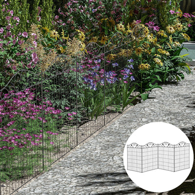 Metal Garden Fence With Adjustable Panels to Protect Flower Beds and Keep Pets Out Black Outsunny