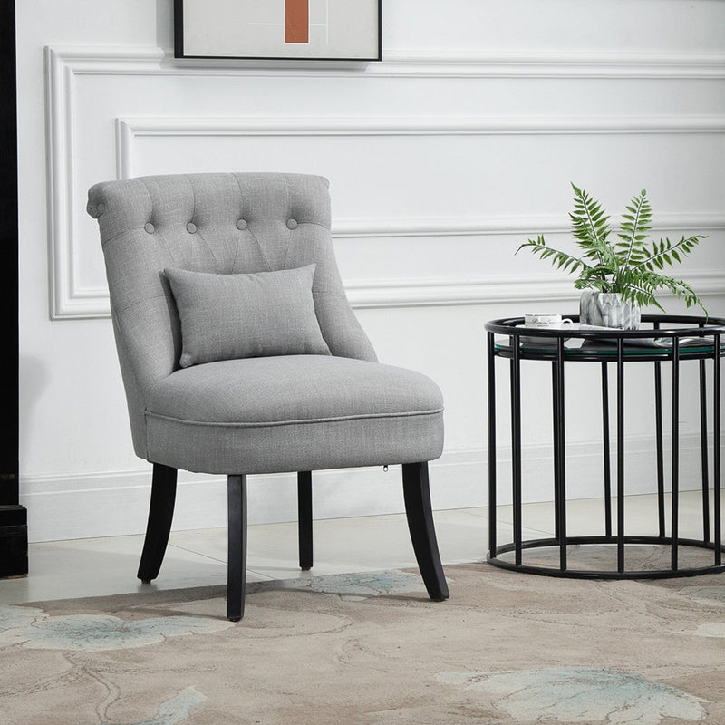 Grey Fabric Accent Chair Solid Wooden Legs