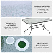 Outsunny Glass Top Garden Table Curved Metal Frame w/ Parasol Hole 4 Legs Outdoor  Balcony Sturdy Friends Family Dining Table  -Grey Outsunny
