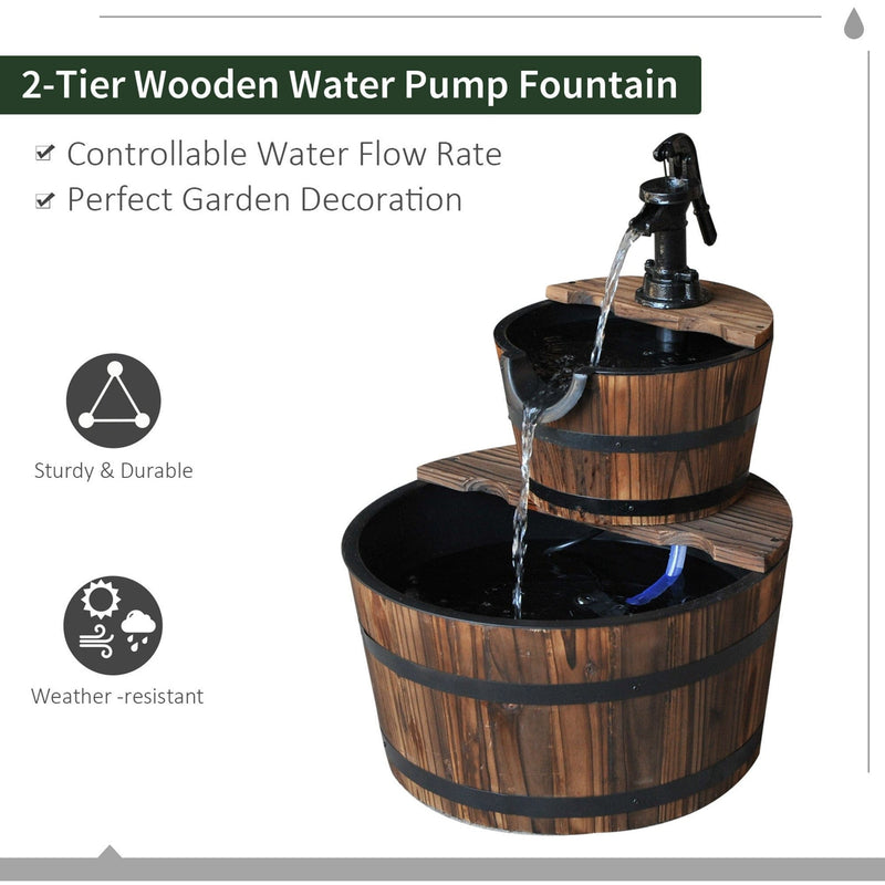 Wooden Water Pump Fountain, Cascading Garden Feature Outsunny