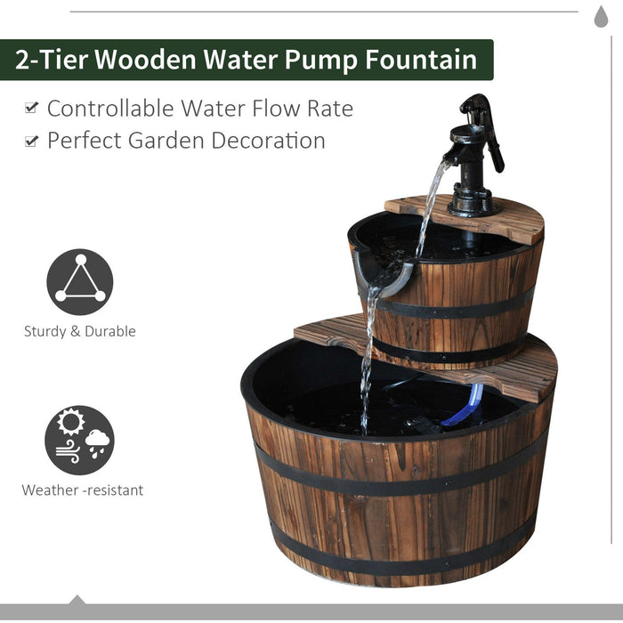 Wooden Water Pump Fountain, Cascading Garden Feature