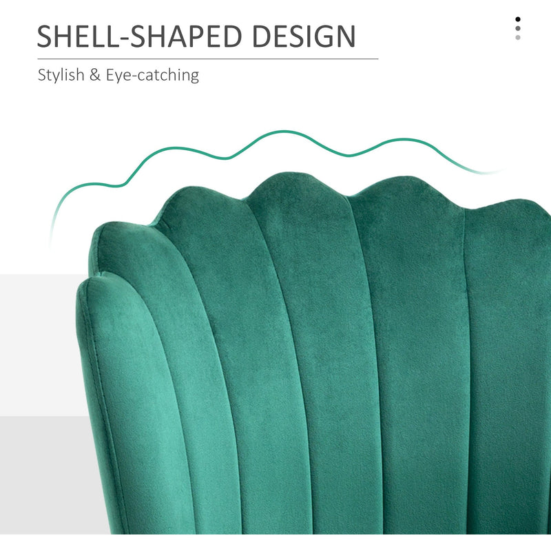 Green Velvet Shell Back Chair With Gold Metal Legs