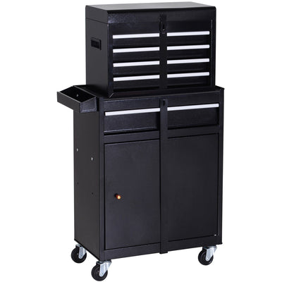 2-in-1 Metal Tool Chest on Wheels, Black Homcom