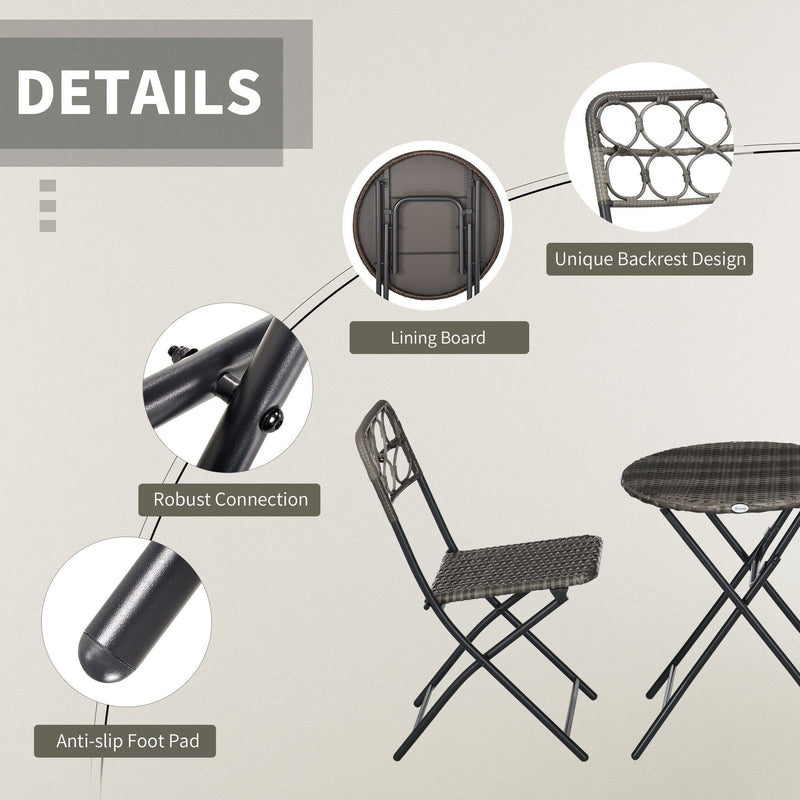 Compact 2-Seater Rattan Bistro Set - Grey