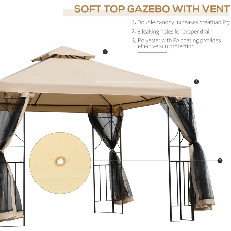 Stylish Metal Frame Gazebo With Mesh Sides, 3x3m