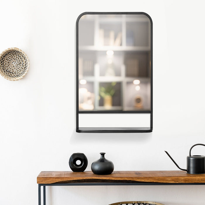 Rectangular Wall Mirror With Shelf, Black Frame