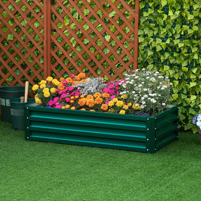 Outsunny Raised Beds for Garden, Galvanized Outdoor Planters, for Herbs and Vegetables, Use for Patio, Backyard, Balcony, Green Outsunny