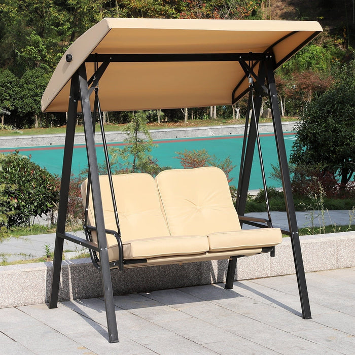 2 Person Garden Swing Chair with Canopy, Beige
