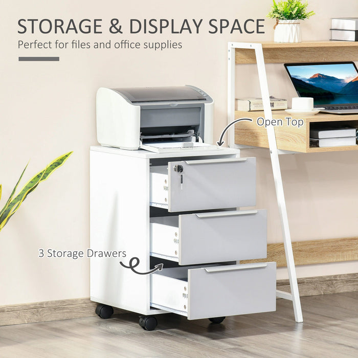 Mobile 3-Drawer File Cabinet, White/Grey