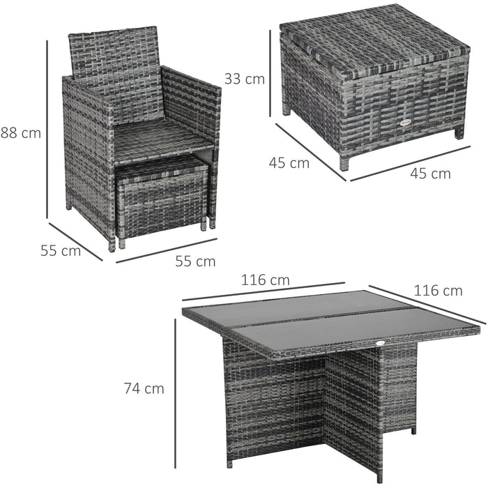 Rattan Cube Dining Set with Table, Chairs & Footrest