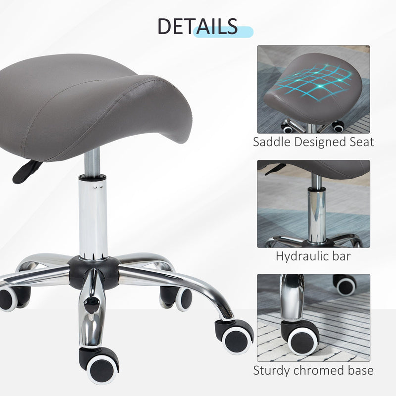 Grey Cosmetic Salon Stool With Wheels