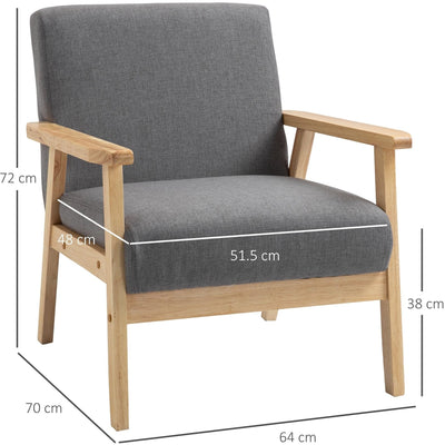 Grey Mid Century Accent Chair with Thick Linen Cushions Homcom