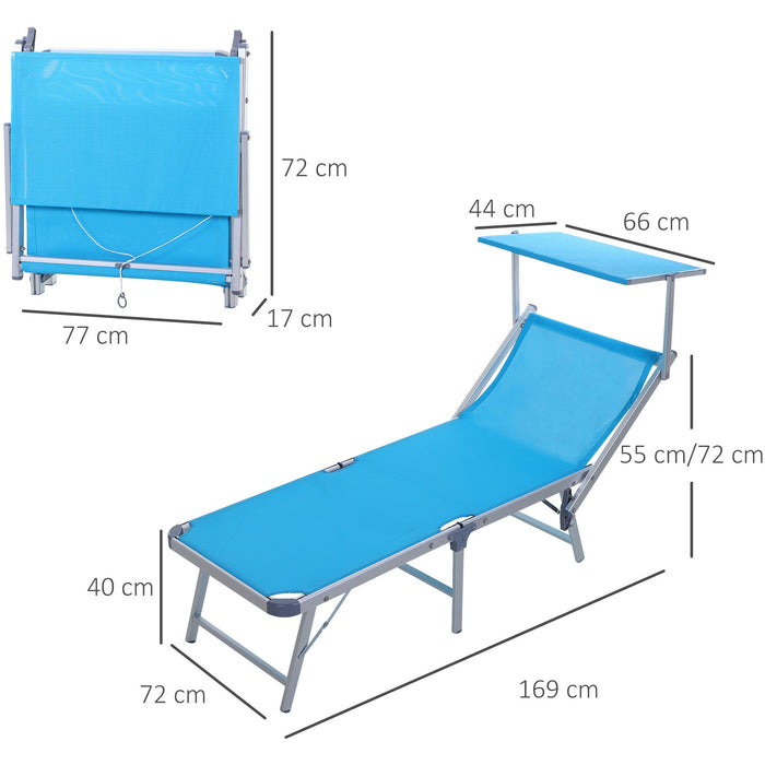 Foldable Sun Lounger With Canopy, Adjustable Back