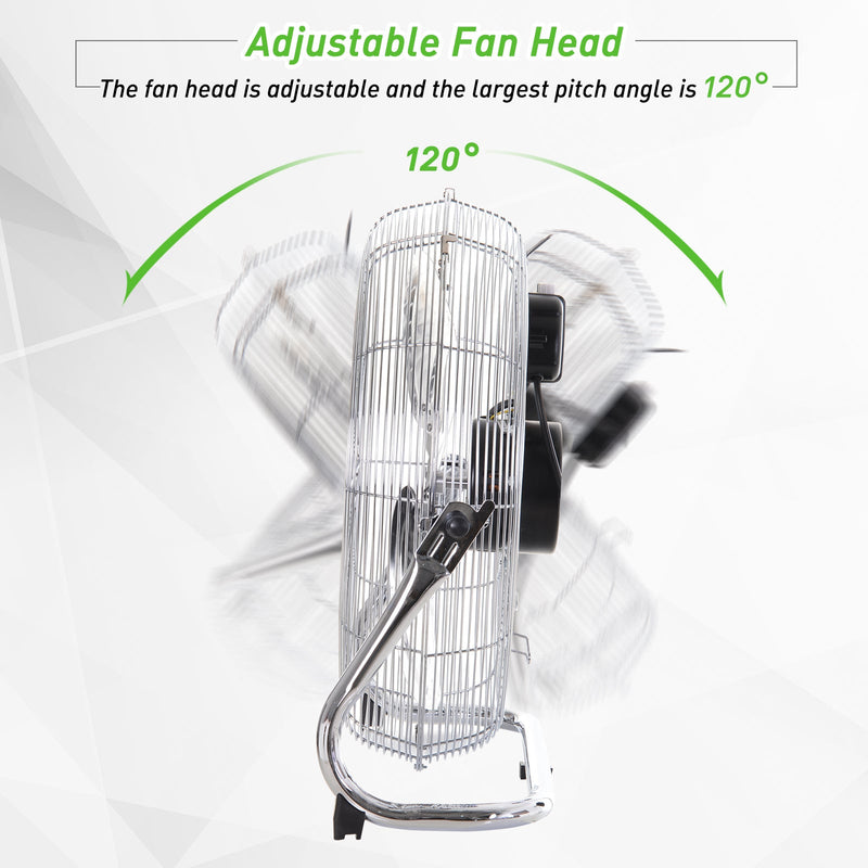 20" Chrome High-Velocity Floor Fan: 3-Speed, 100W Homcom
