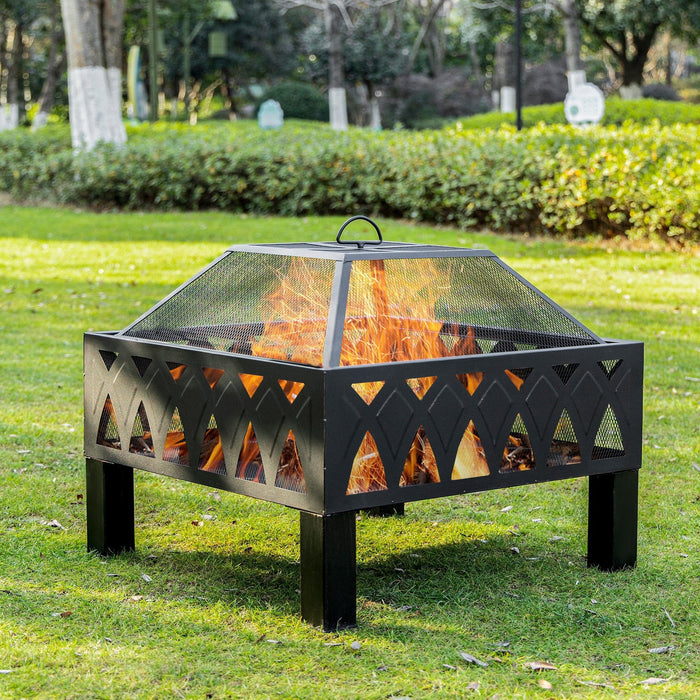 Outdoor Fire Pit - Wood Burner, Spark Screen, Poker
