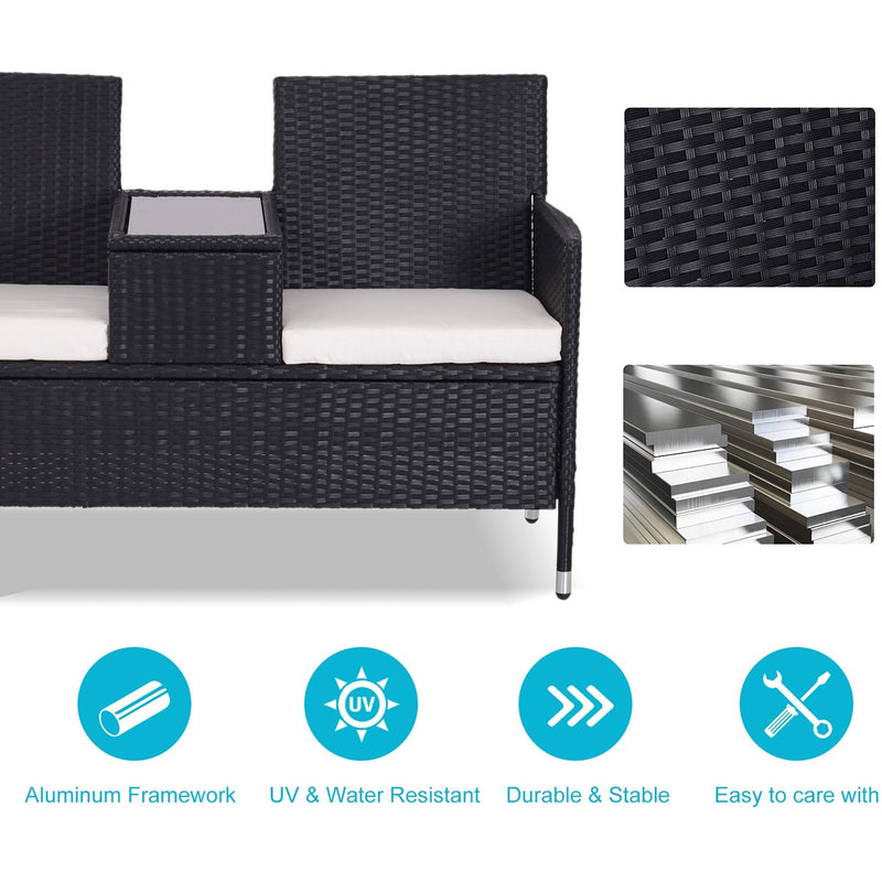 2 Seater Rattan Garden Bench With Cushions