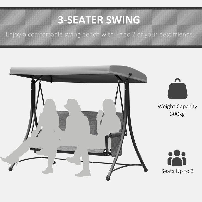 3 Person Garden Swing Chair With Side Pockets, Canopy Outsunny