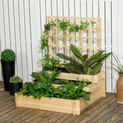 3 Tier Garden Planters, Trellis, Natural 95x95x110cm Outsunny
