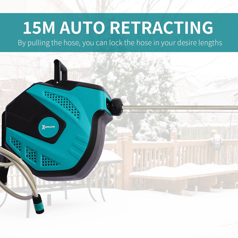 Automatic Garden Hose Reel, Wall Mounted, 7 Patterns Nozzle