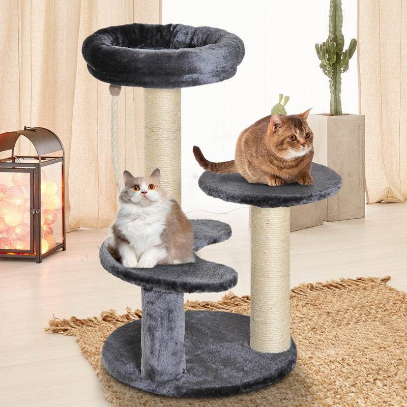 65cm Cat Tree, 2 Perch, Sisal Scratching Posts, Playhouse