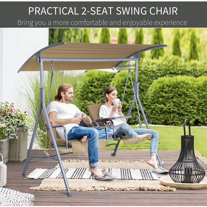 2 Seater Garden Swing Chair With Tilting Canopy & Storage Outsunny