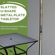 4 Person Square Garden Table For Outdoor Dining - Slatted Metal Plate Top With Parasol Hole - Black Outsunny