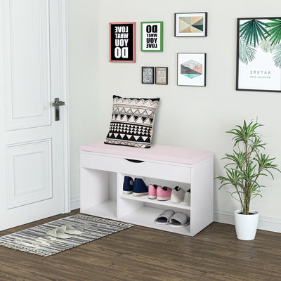 Shoe Bench With Cushion, White/Pink Homcom