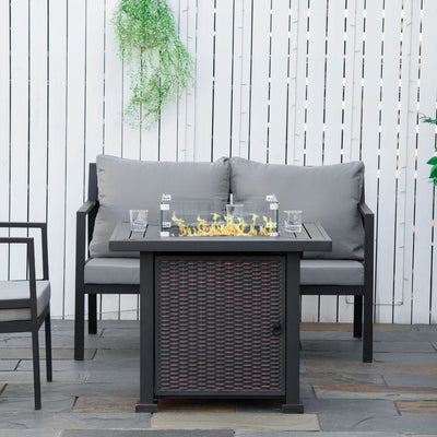 Outsunny Rattan Gas Fire Pit Table  Black 82x82x66cm Outsunny