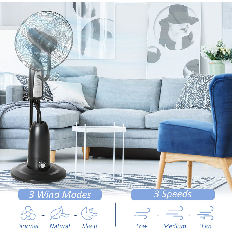 Misting Pedestal Fan, 2.8L Tank, Timer, Remote, Black Homcom