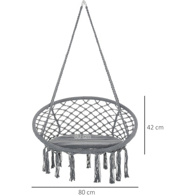 Macrame Hanging Chair Swing Hammock With Backrest, Grey Outsunny