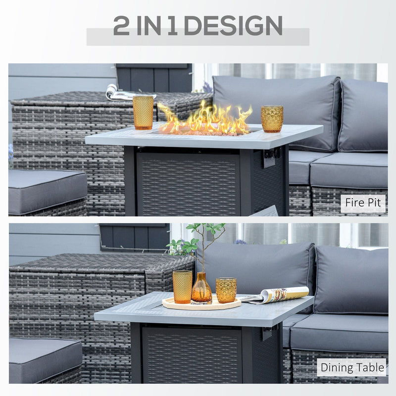 Square Propane Fire Pit Table - 40000 BTU, Rattan