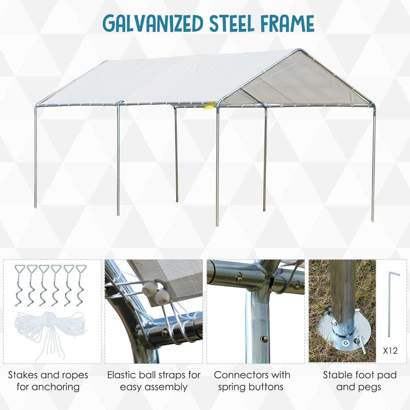 3x6m Heavy Duty Carport - Galvanized Steel - White