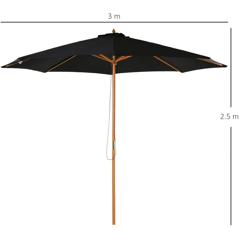 3m Wooden Parasol Outsunny