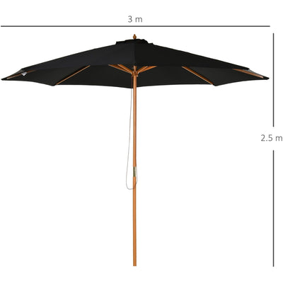 3m Wooden Parasol Outsunny