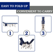 Outsunny Single Person Camping Folding Cot Outdoor Patio Portable Military Sleeping Bed Travel Guest Leisure Fishing with Carry Bag, Blue Outsunny