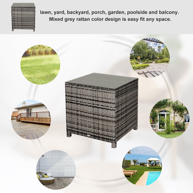 Rattan Side Table, Tempered Glass Top