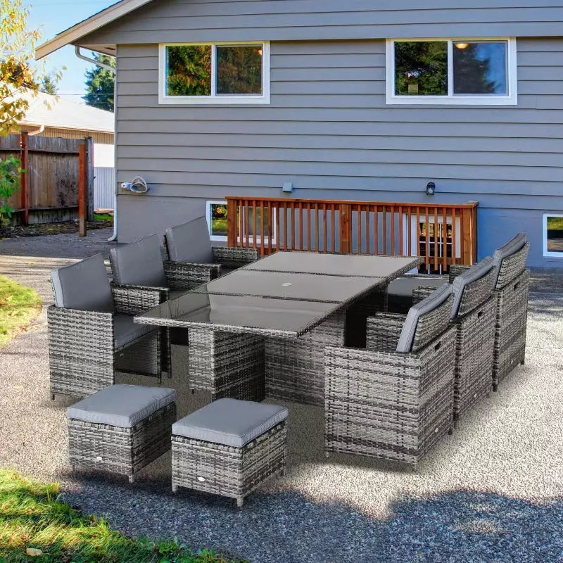 11pc Rattan Garden Furniture Cube Dining Set