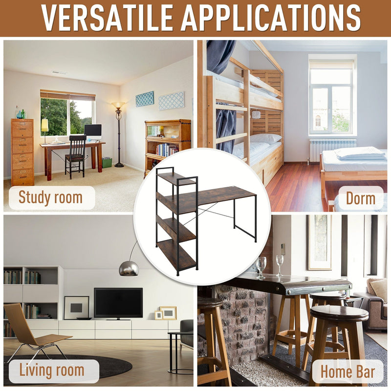 Retro Desk With Shelves, Metal Frame Home Office Workstation