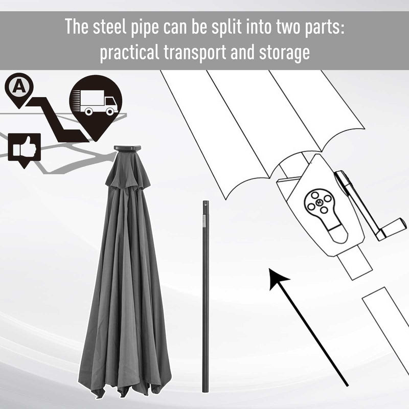 2.7m Garden Umbrella With Lights, Tilt, Crank